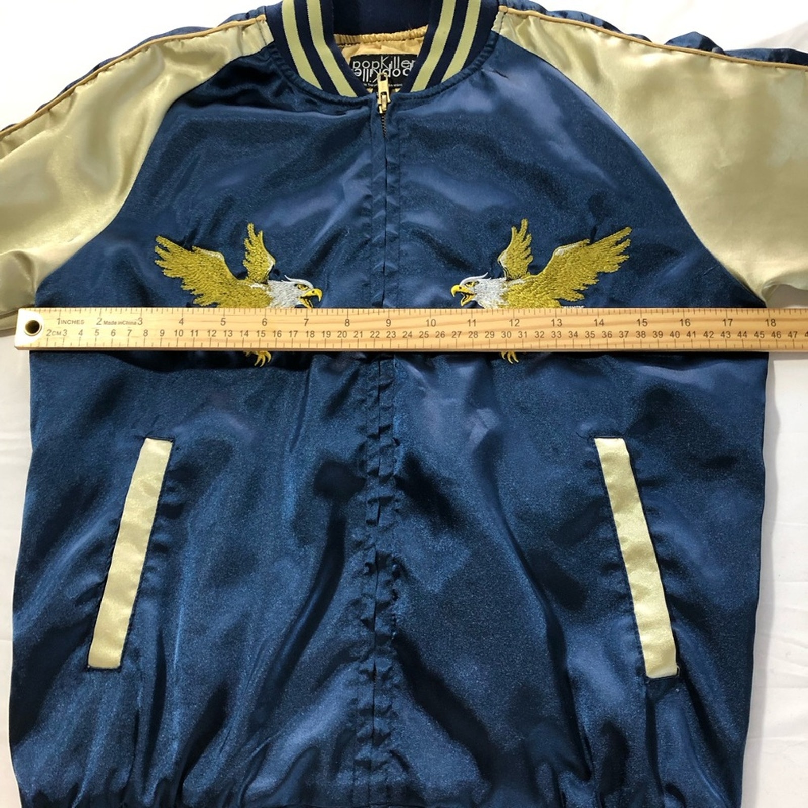 Popkiller Satin Bomber Japanese Souvenir Jacket Embroidered Eagles Usa Womens Xs — image 6 of 8